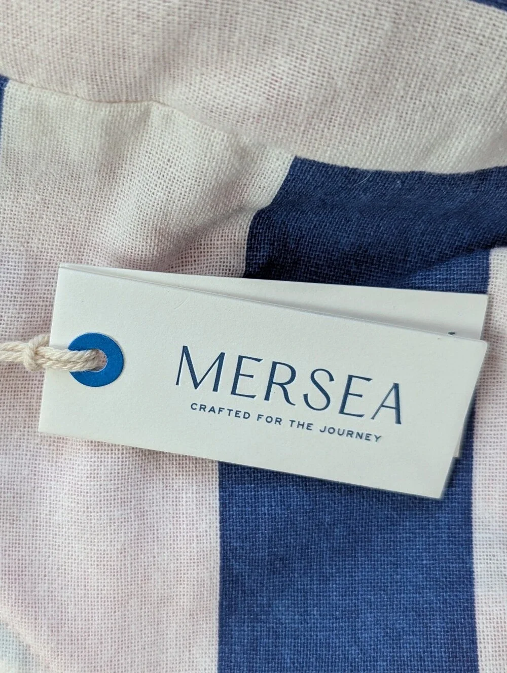 Blue and White Striped Tote Bag with Pink Handles